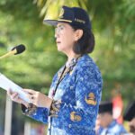 Pj. Sekda Kalteng Linae Victoria Aden saat membacakan pidato Kepala Badan Pembinaan Ideologi Pancasila Republik Indonesia Yudian Wahyudi.